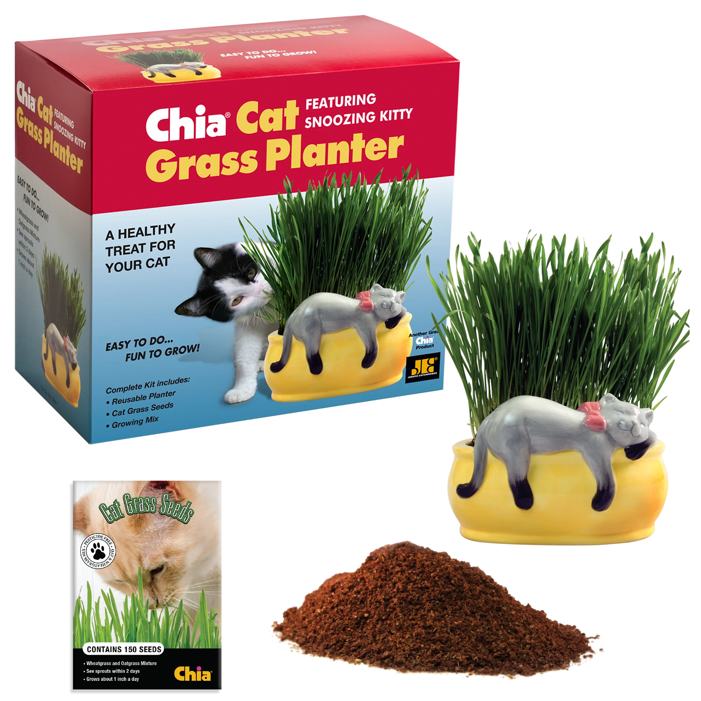Snoozing Kitty Chia® Cat Grass Planter - Image 3